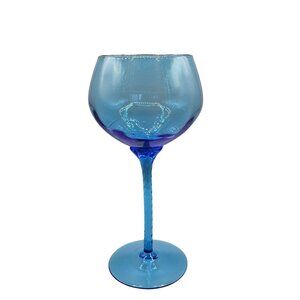 Empoli Optic Blue Glass Goblet Twisted Stem Oversized Tall Italian MCM 1960s